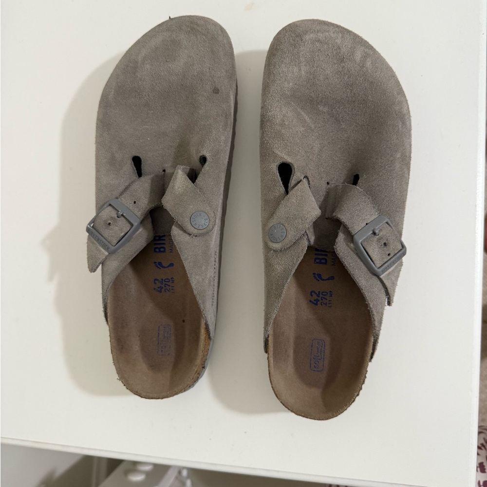 Birkenstock Boston Clogs Suede Buckle Shoes - Gray